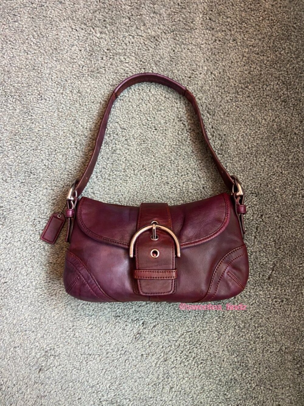 Vintage Coach Y2K Mini Soho Buckle Flap Shoulder Bag- 9247, Burgundy/Wine